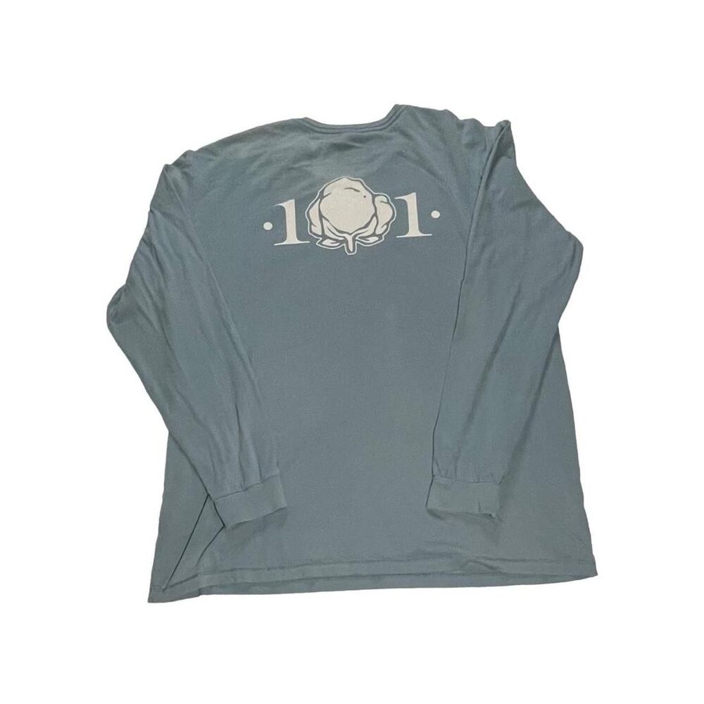 Cotton 101 Pocket Tee Mens Medium Blue Long Sleeve Garment Washed Soft Cotton